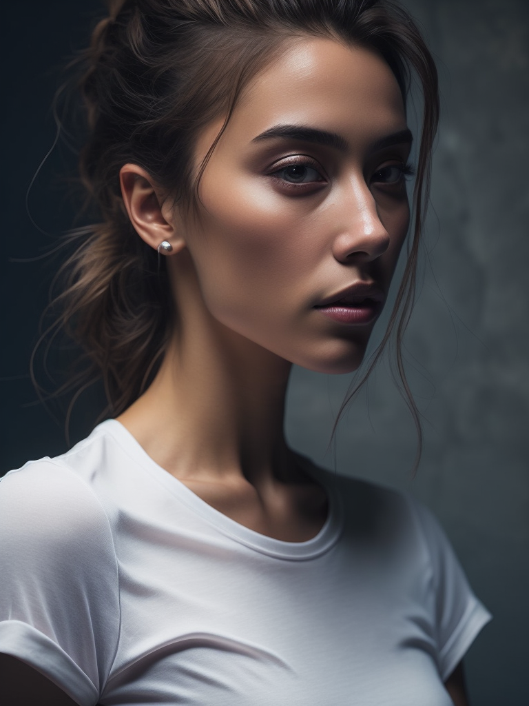 a women wearing white t-shirt