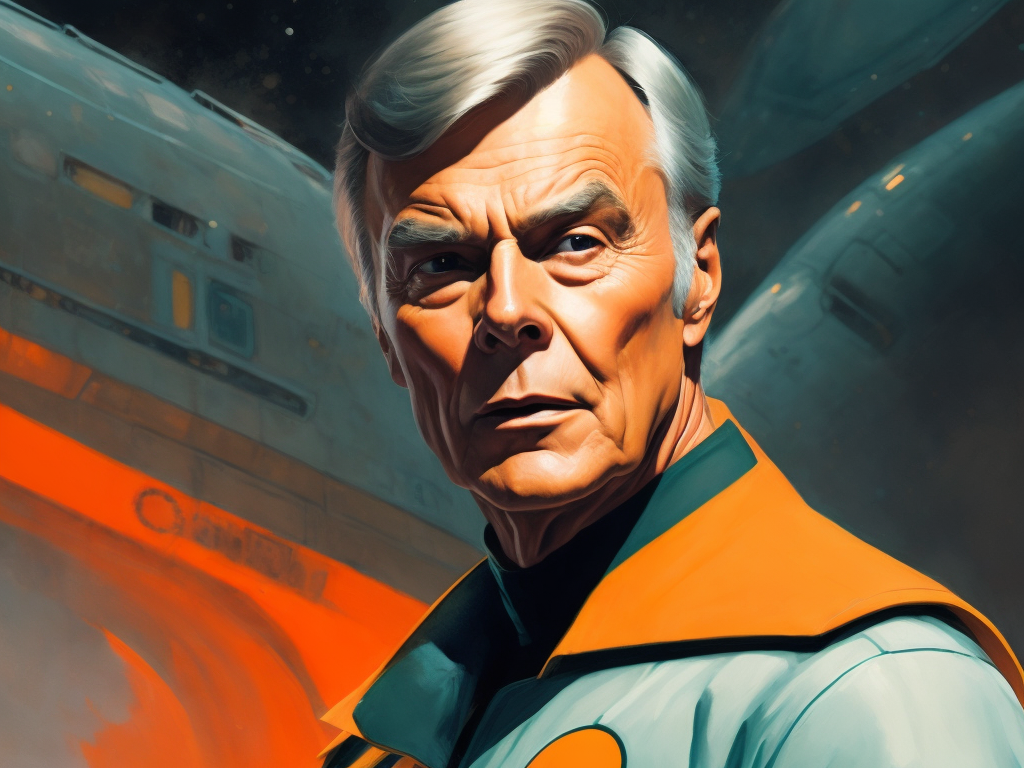 Adam West as captain of a the starship enterprise Vivid saturated colors, Contrast color