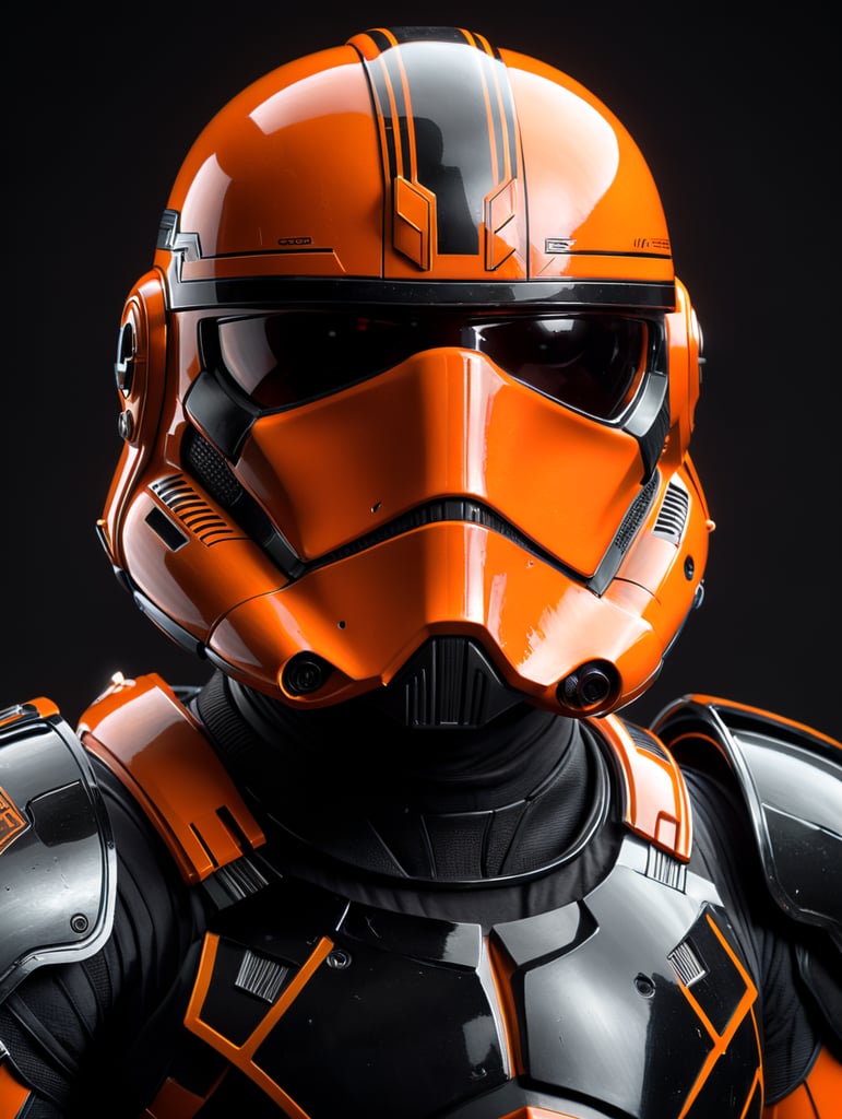 Clone Trooper, Star Wars, Helmet, orange on black armor, orange stripes, shiny black armor