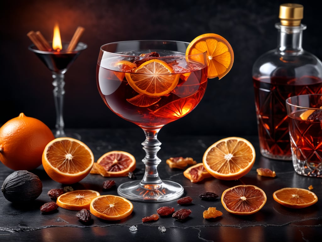 Negroni Cocktail with dried fruit slices