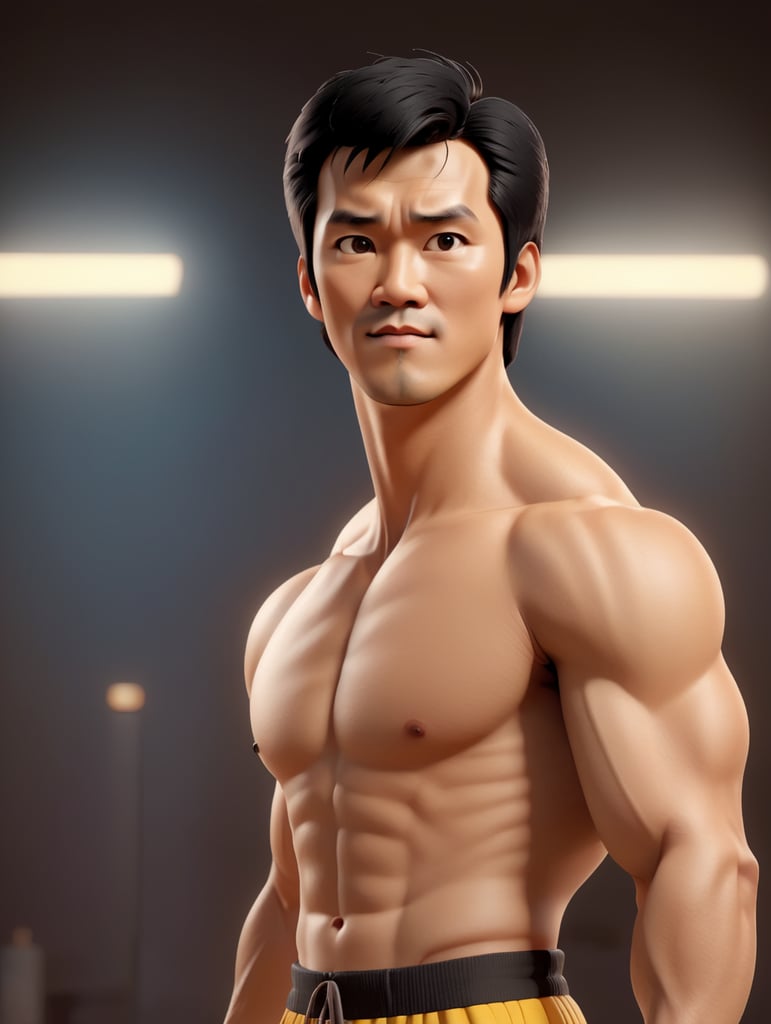 Bruce Lee standing looking at camera