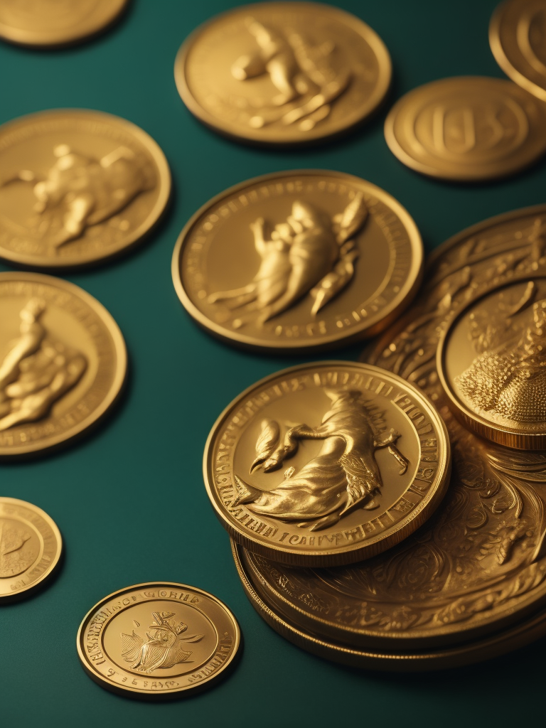 gold coins pile on green table, bright and saturated colors, elegant, highly detailed, vogue, fashion magazine, sharp focus, bright expressive makeup, dramatic lighting, depth of field, incredibly high detailed, blurred background'