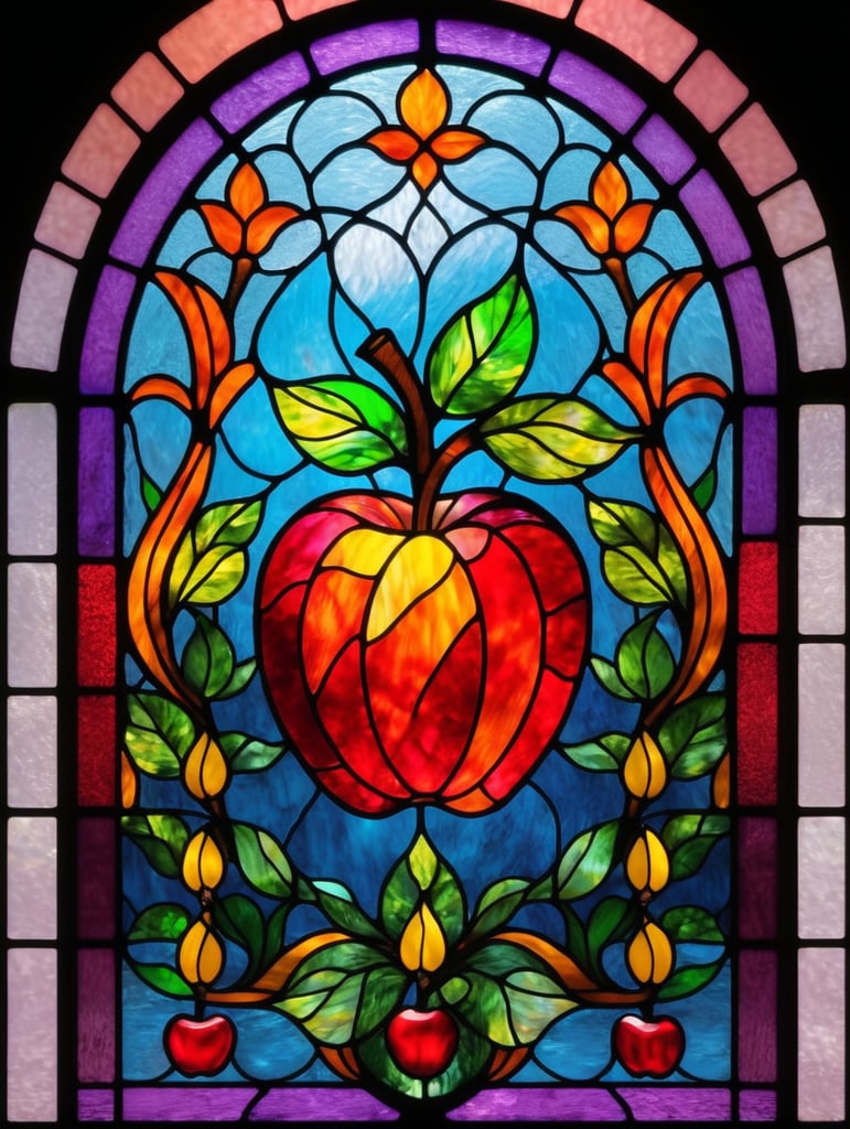 Colorful stained window apple