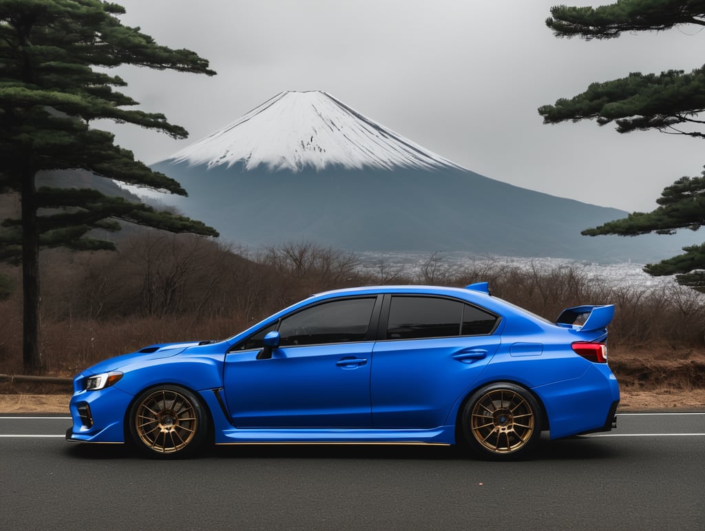 Subaru wrx sti in front of mount fuji