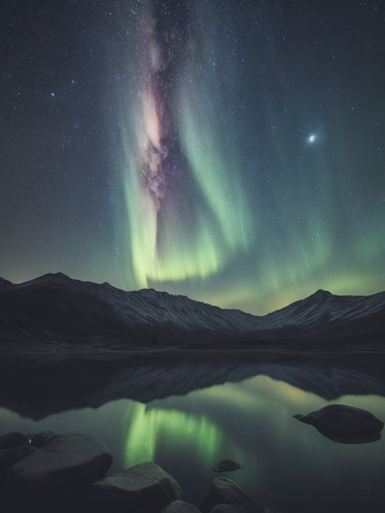 northern lights and milky way