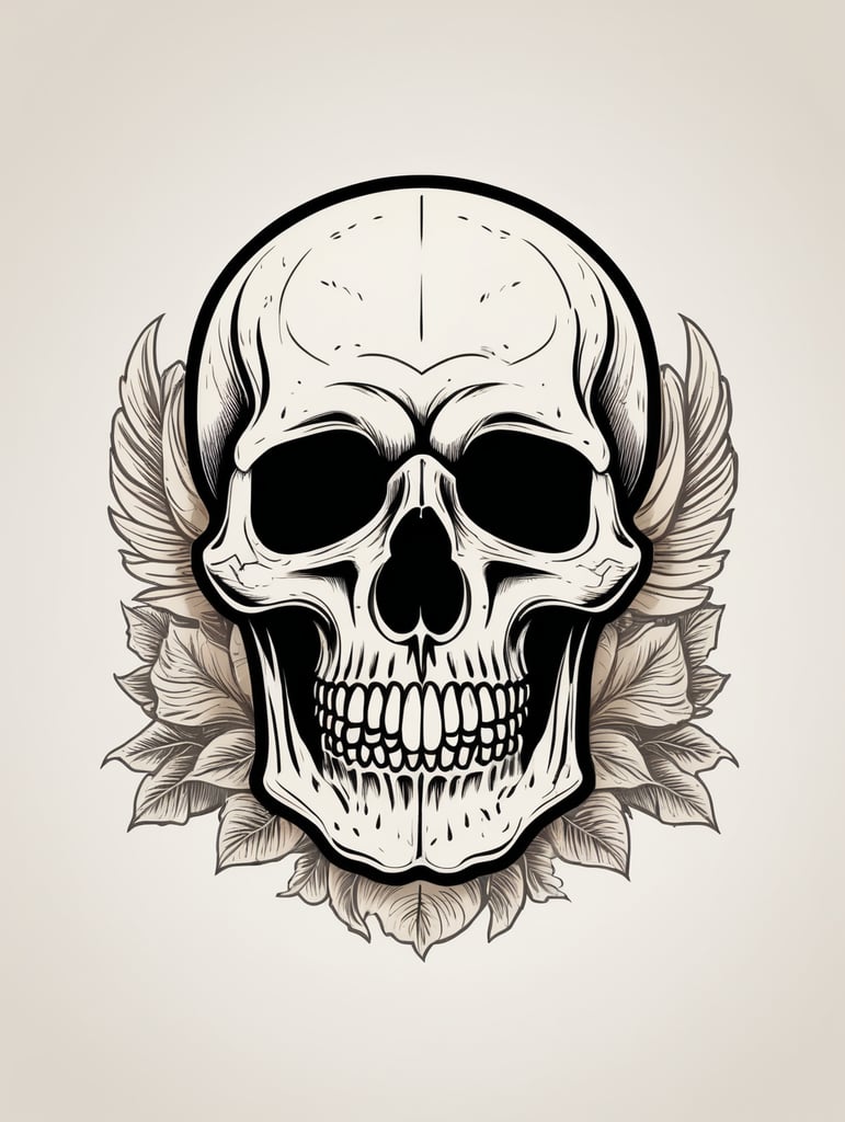 Vector vintage human skull logo in the style of basic simple line art vector comic art on white background