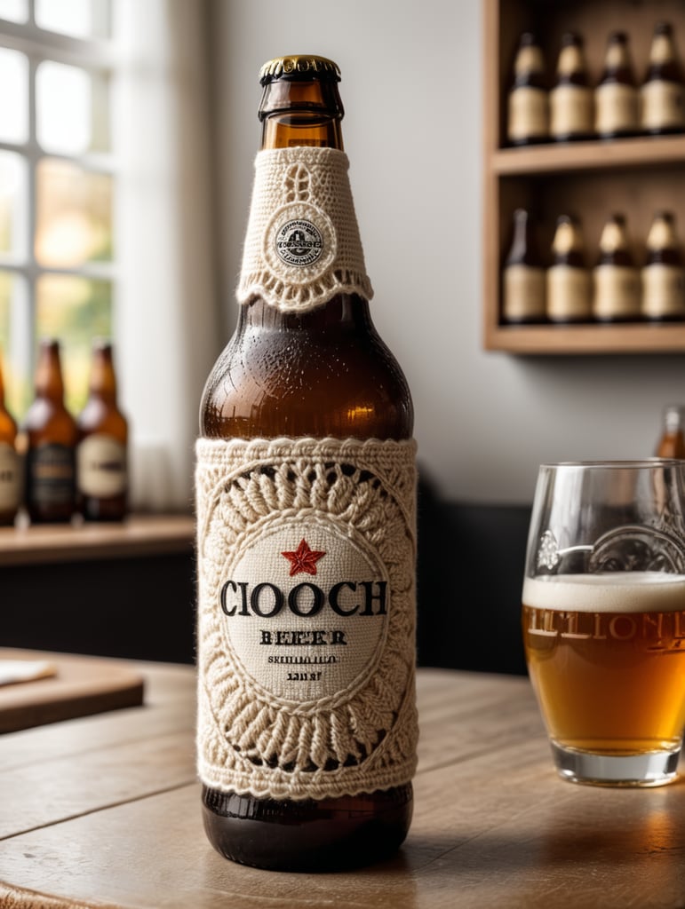 crochet beer bottle white colours, mockup, mock up