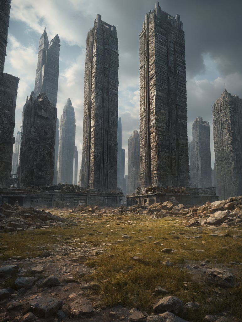 skyscrapers, stone, kukuruz, deserted field