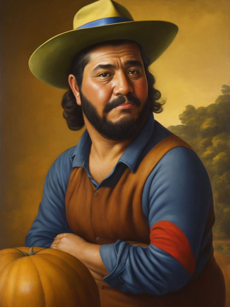 A farmer, portrait, Painting, Oil, Colombia, style of Botero