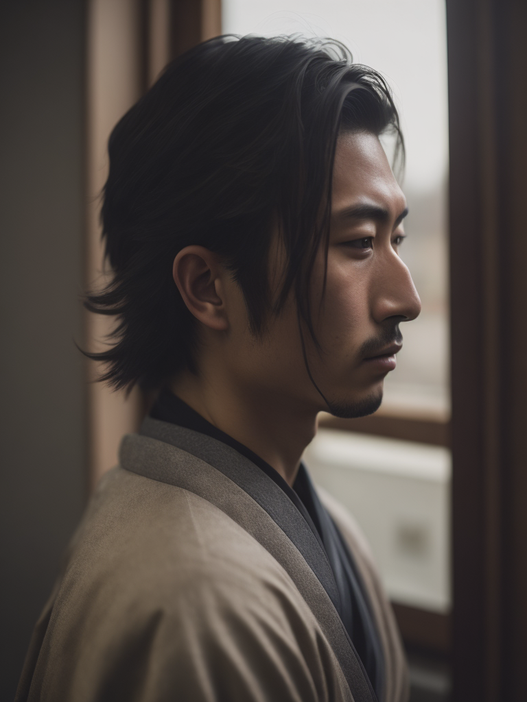 samurai portrait, mirror, no face