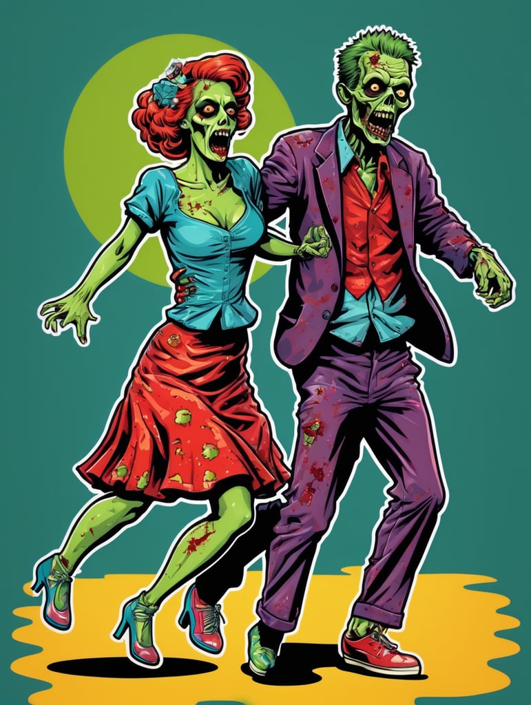Pop art illustration, sticker, zombie dancing