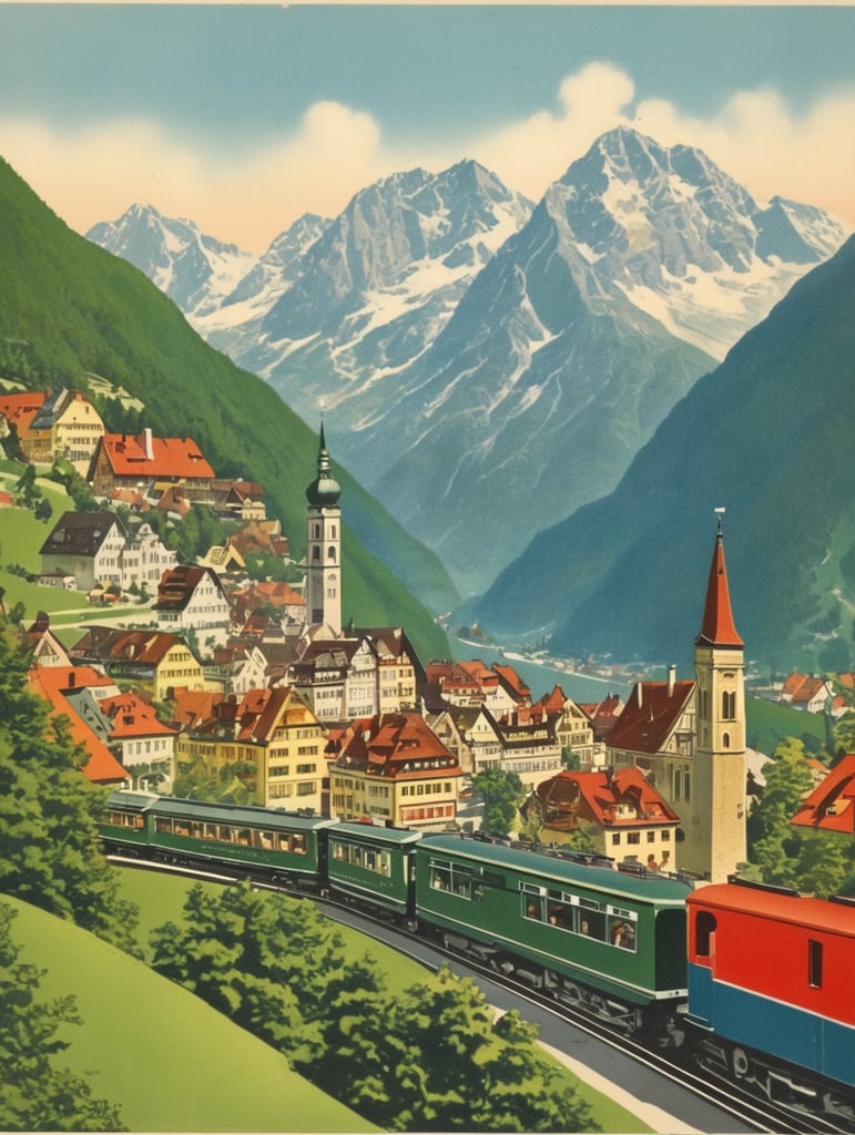 Illustration of an Austria in the style of Donald Fraser Gould McGill and a Bamforth postcard