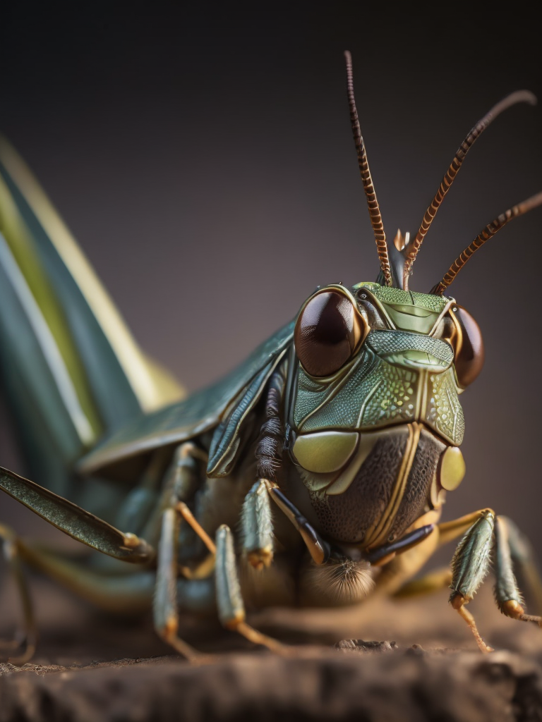 Grasshopper macro photography, close-up, high-quality details, deep focus, professional shot