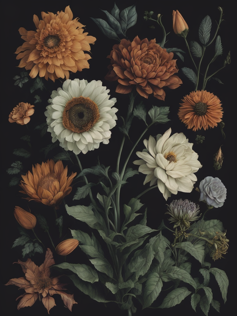 Flowers and plants ernst haeckel maria sibylla merian, dark background