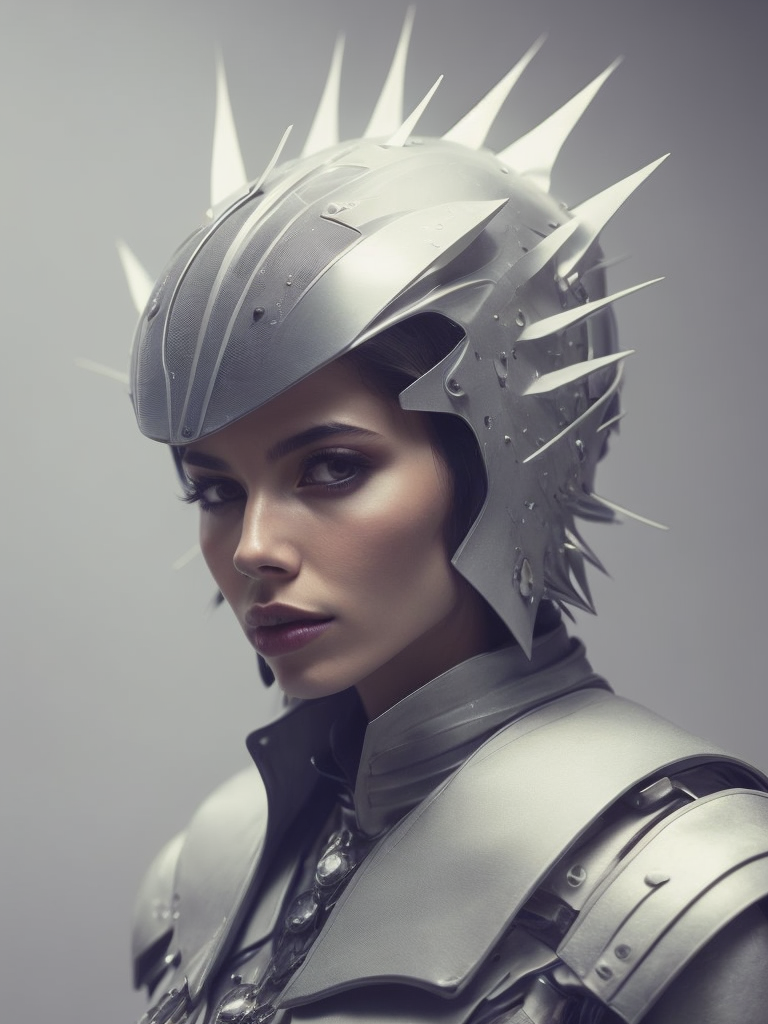 a woman in a futuristic costume with spikes on her head and a helmet on her head Avant-garde Fashion