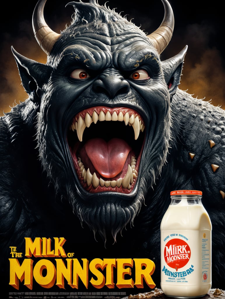 A vintage 1960s movie poster of a milk monster