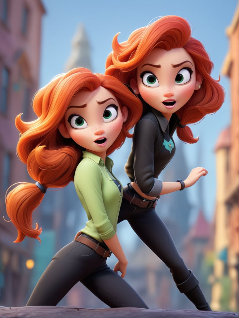 redhead girl action pose