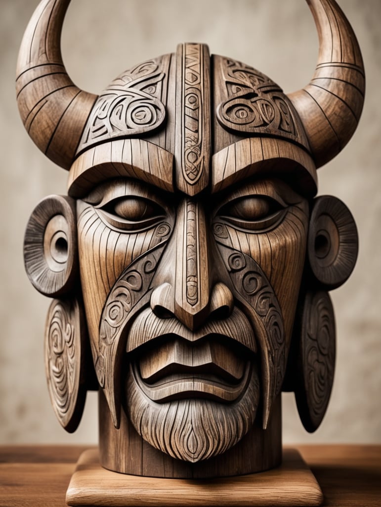 A totem crafted from Viking wood, representing a spirit entity, sacred item, or symbolic emblem, functions as a representation of a collective, be it a family, clan, lineage, or tribe, akin to the spirit emblem within the Viking clan.