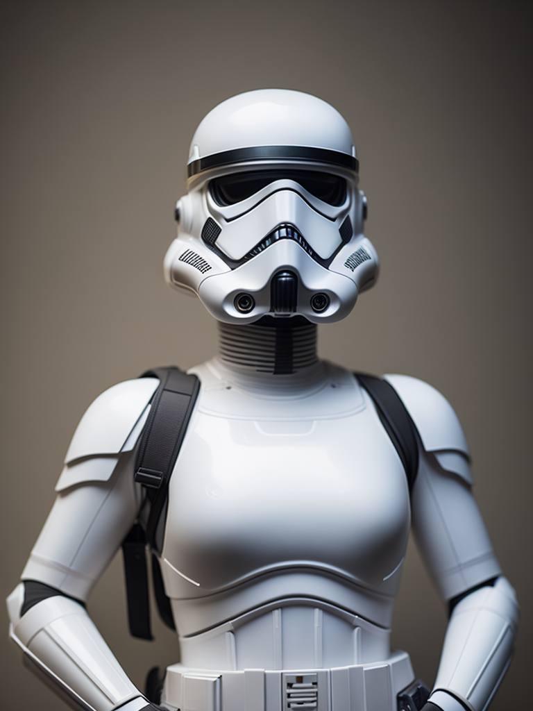 Fit girl in a stormtrooper outfit, exposed belly, large breast, full body, Dramatic Lighting, Depth of field, Incredibly high detailed