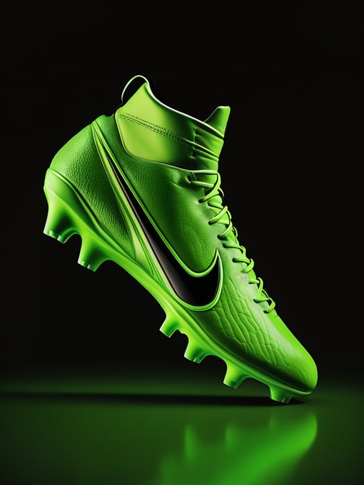 green football boot, black background, bright colors, high detailed