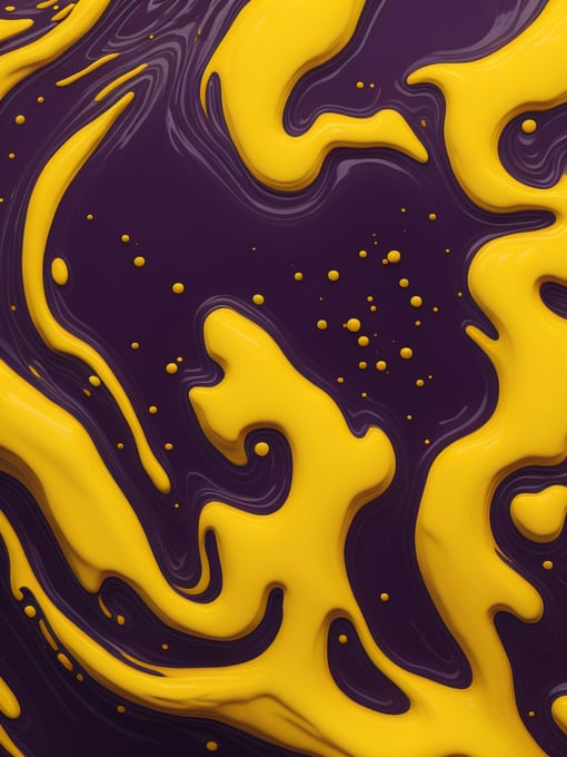 Two paint mixing texture, purple and yellow paint, pattern, background, top view, liquid