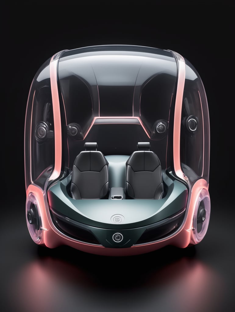 futuristic sci-fi pod car, Flat Design, Product-View, editorial photography, transparent, product photography, natural lighting, natural daytime lighting, zbrush, isolated, dark background