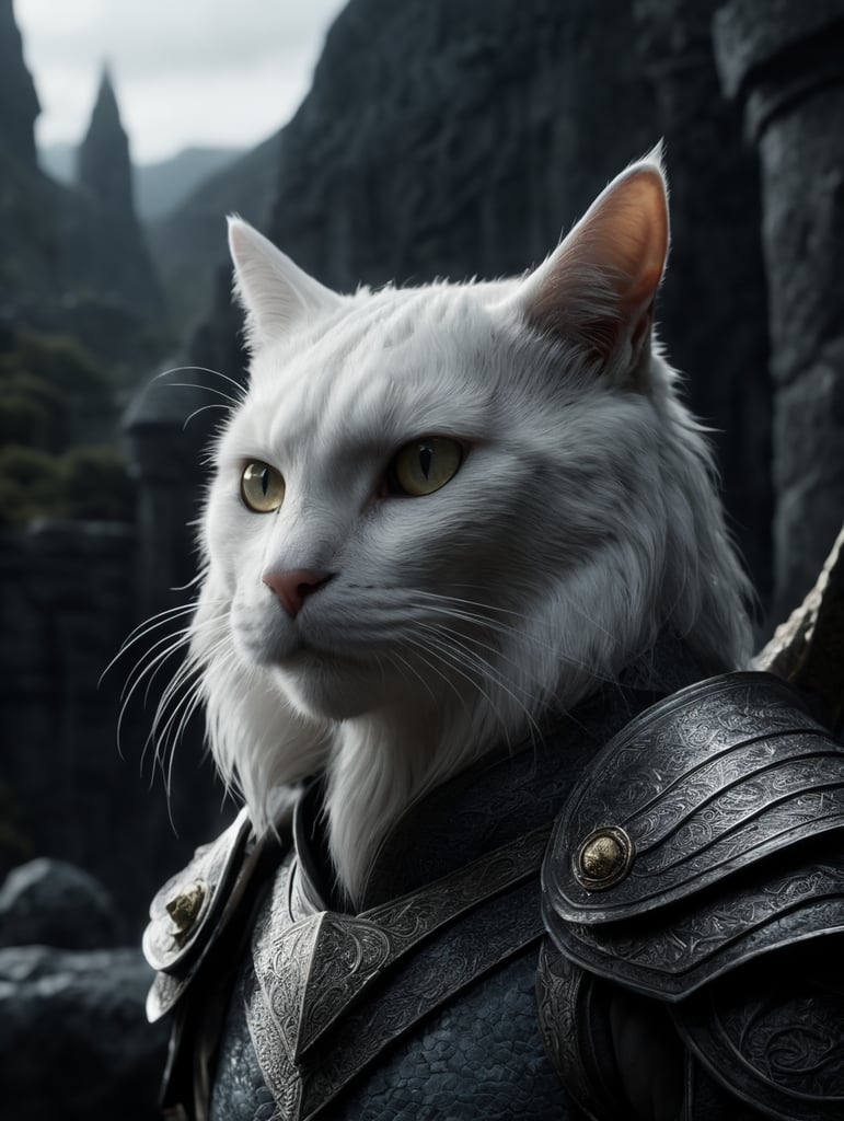 A ưhite cat dragon, lord of the rings style
