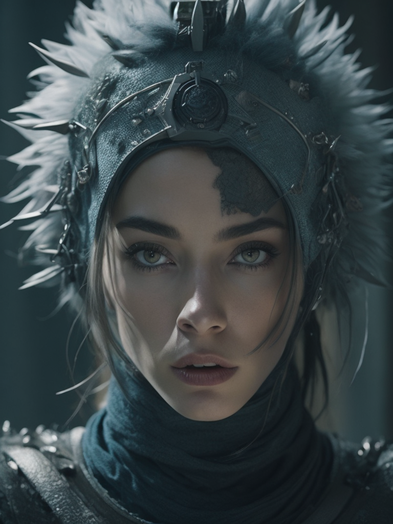 a woman in a futuristic costume with spikes on her head and a helmet on her head Avant-garde Fashion