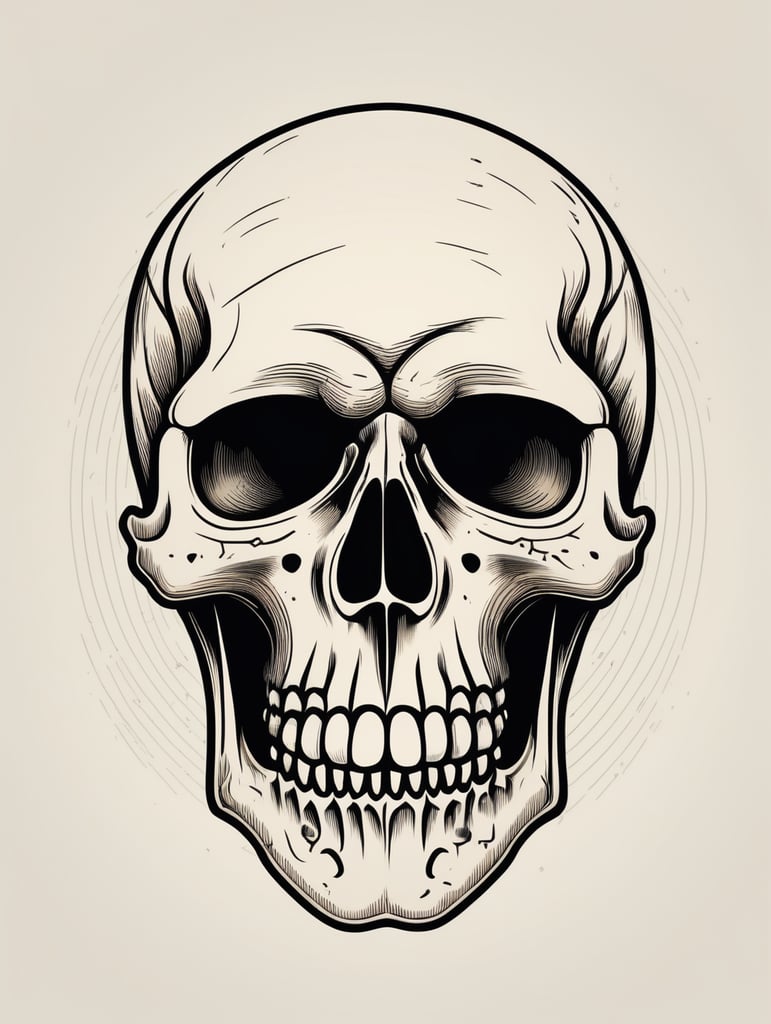 Vector vintage human skull logo in the style of basic simple line art vector comic art on white background