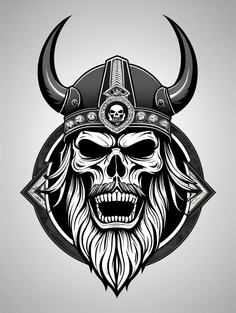 Aggressive Viking with beard skull military chevron logo, black and white, war Logo, vector image