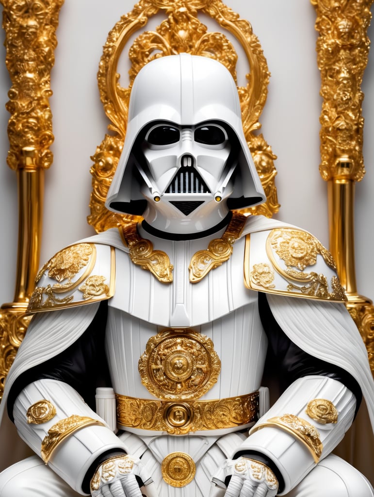 Luxury white Darth Vader, decorated with gold, carved materials, Dolce and Gabbana