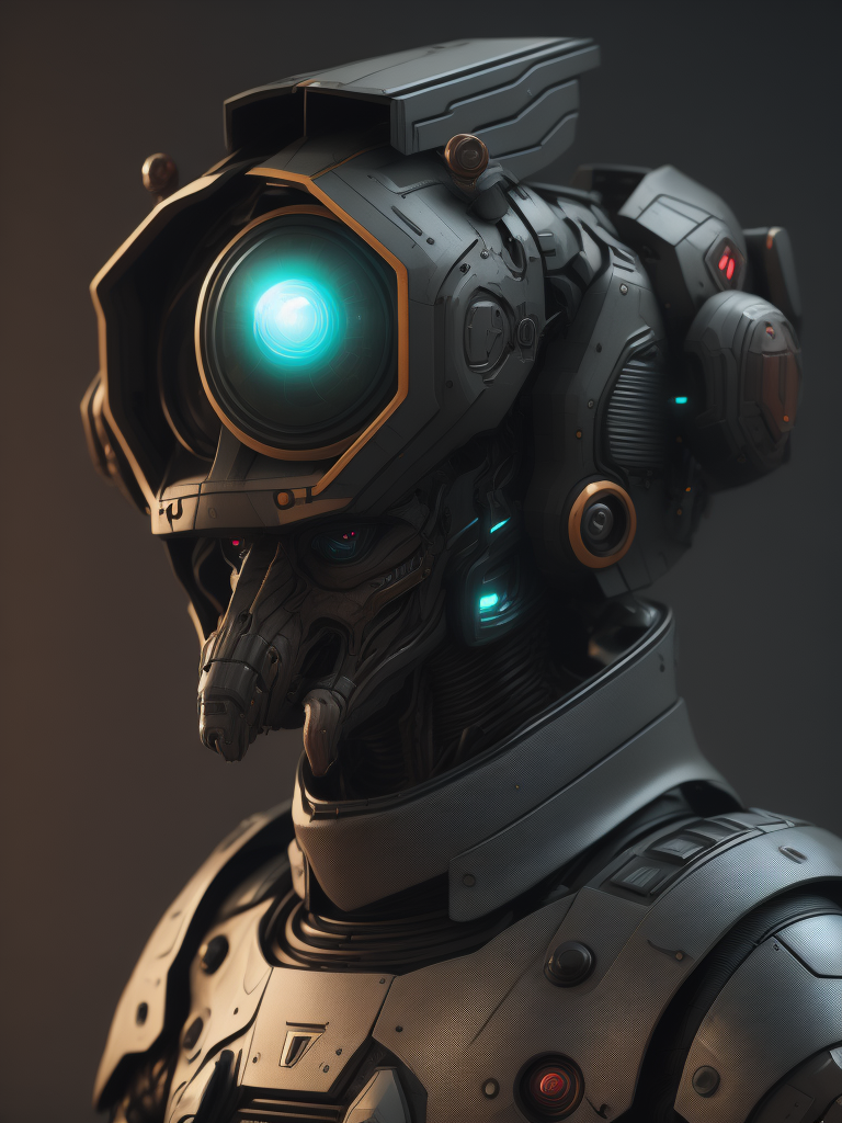 a robot, a cyborg, hard surface, SciFi.