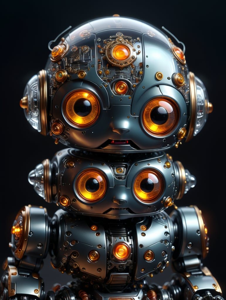 Cute aesthetic, a (tiny cute translucent polycarbonate robot) with an led screen face, emoticon, stunning render, intricate details