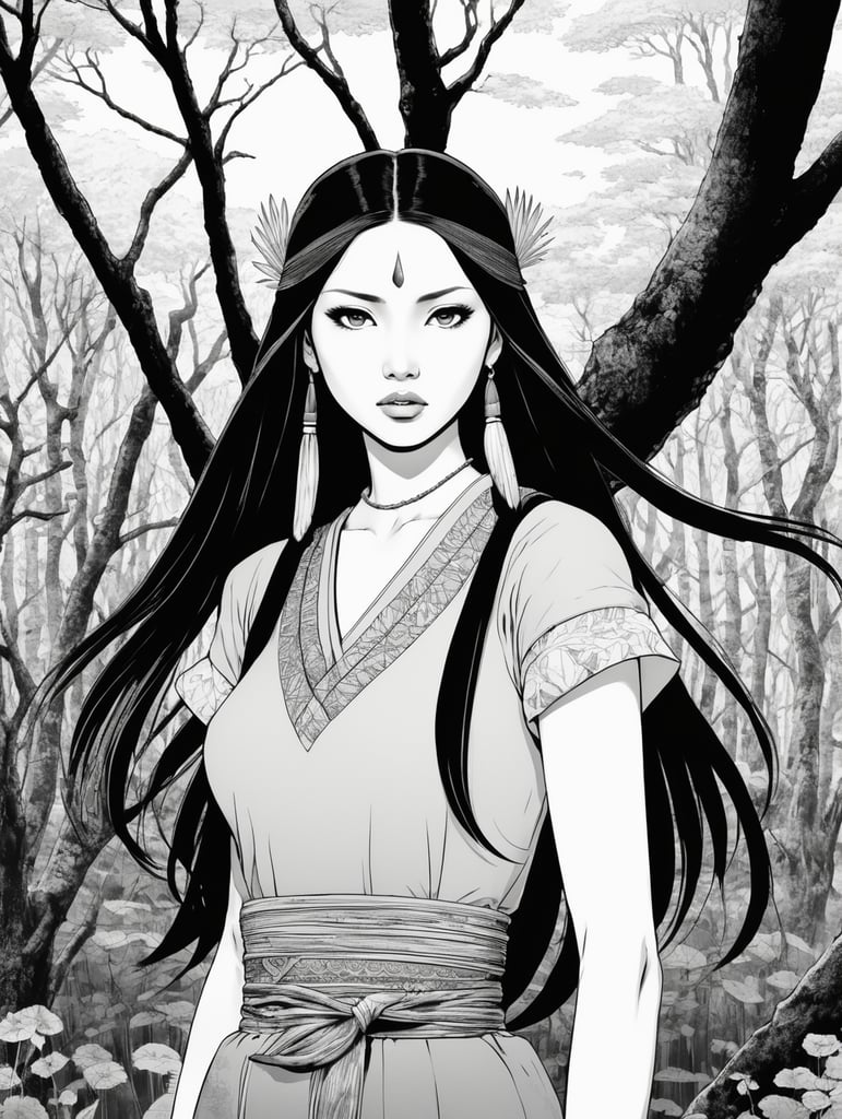 Pocahontas, Illustration, Manga, Horror, B , Japan, style of Junji Ito