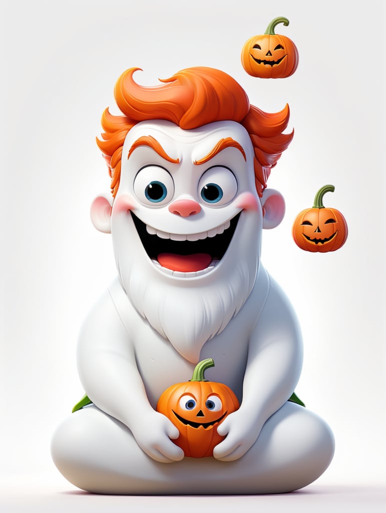 sticker, design t-shirt graphic, vector, cute white ghost sitting in jack o’lantern, white background, playful style