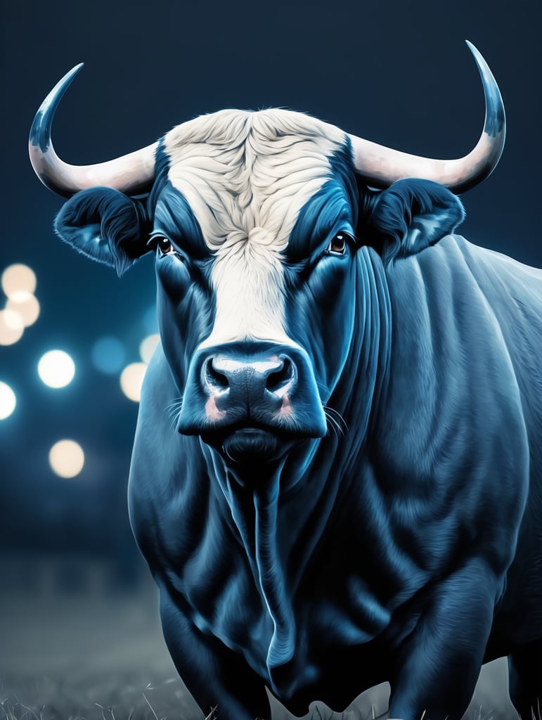 american bull, strong in the night with blue tone