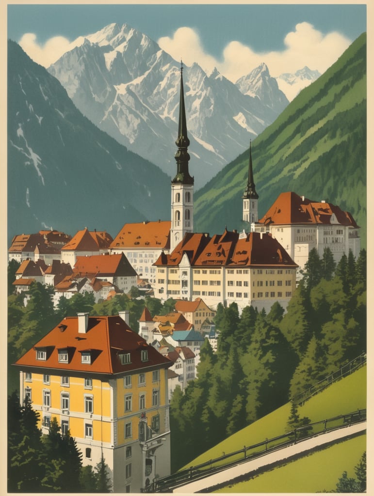 Illustration of an Austria in the style of Donald Fraser Gould McGill and a Bamforth postcard