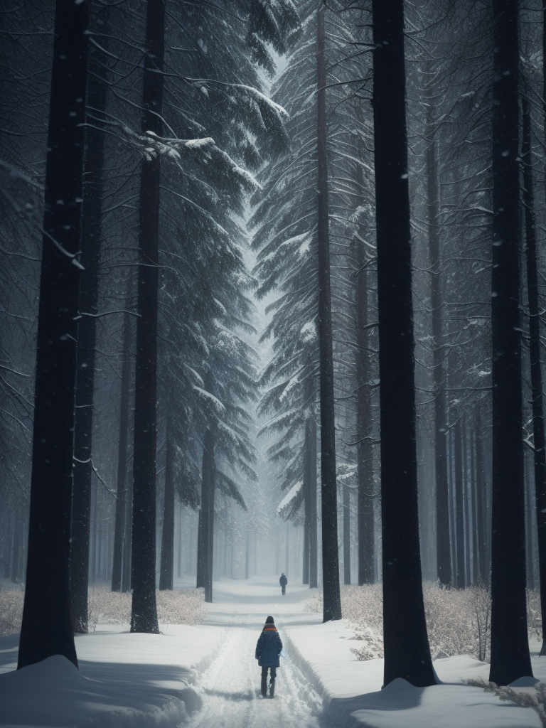 Dense winter forest, it's snowing, high quality details