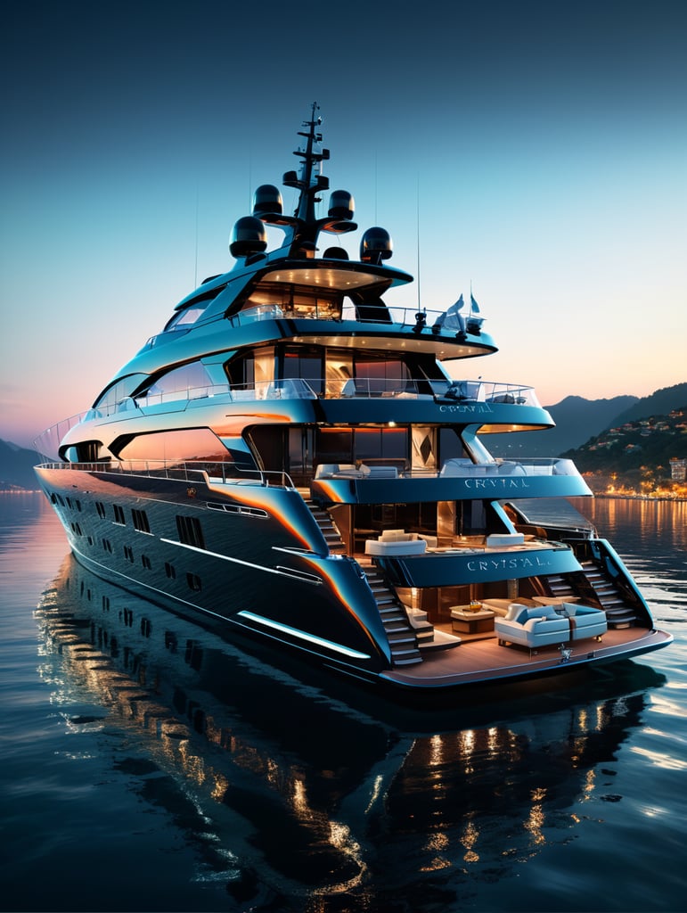 create transparent yacht image "crystal" hyper realistic render 8k photographic
