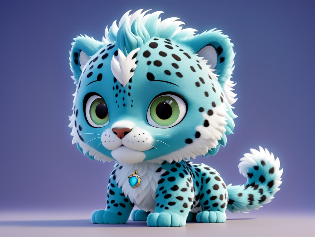 cute, fluffy, jaguar, full view, chibi style, disney style, cartoon style, pixar style, , facing to the left make it look futuristic