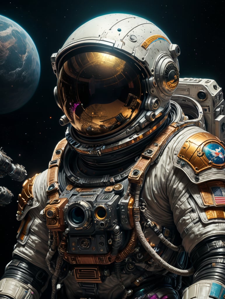 космонавт в космосе в стиле гипер панк