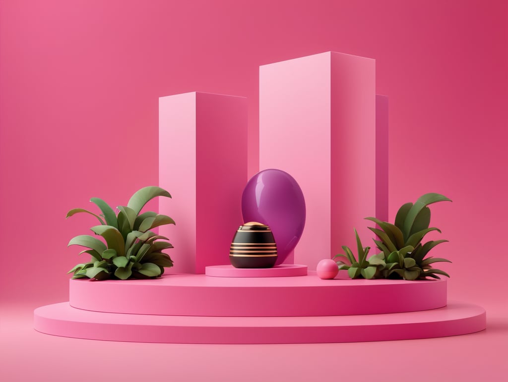Modern minimal layout podium display with block pink background 3d rendering