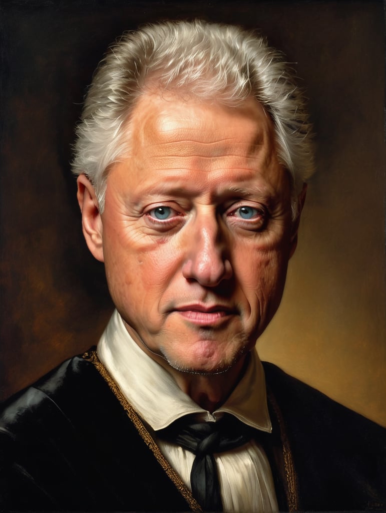 Portrait of Bill Clinton by Rembrandt Harmenszoon van Rijn, sad face, America, so sorry