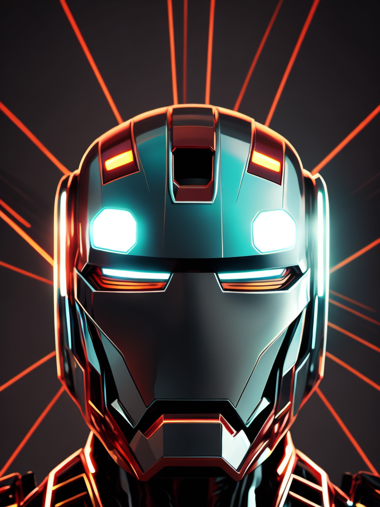 (((Chrome))) Ironman, Daft Punk style, ((laser)), light, neon, smoky