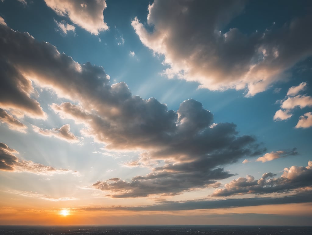 flat sky view, bids in horizon