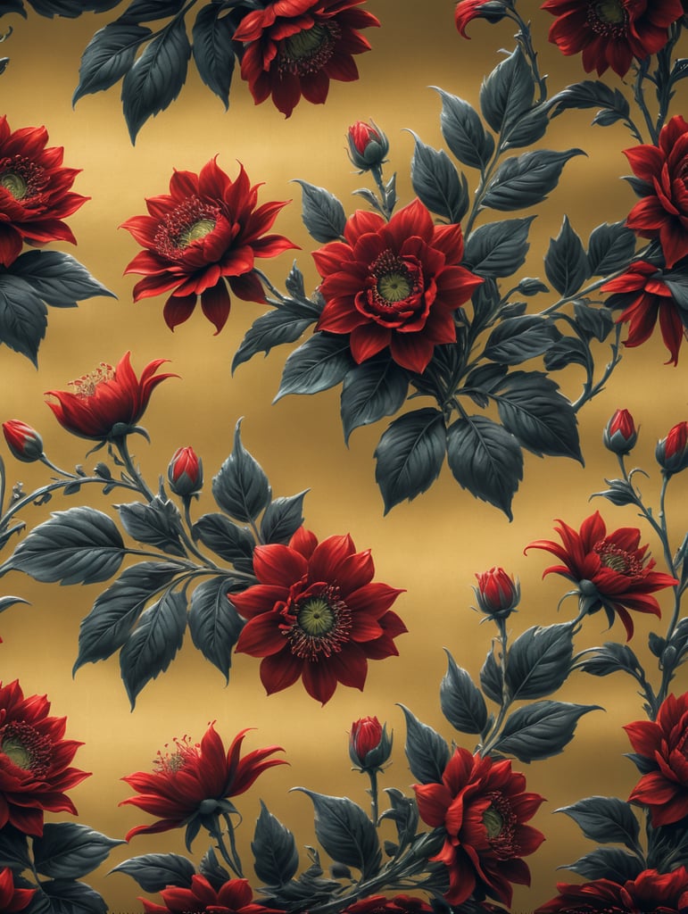 Fabric with printed graphics of red flowers