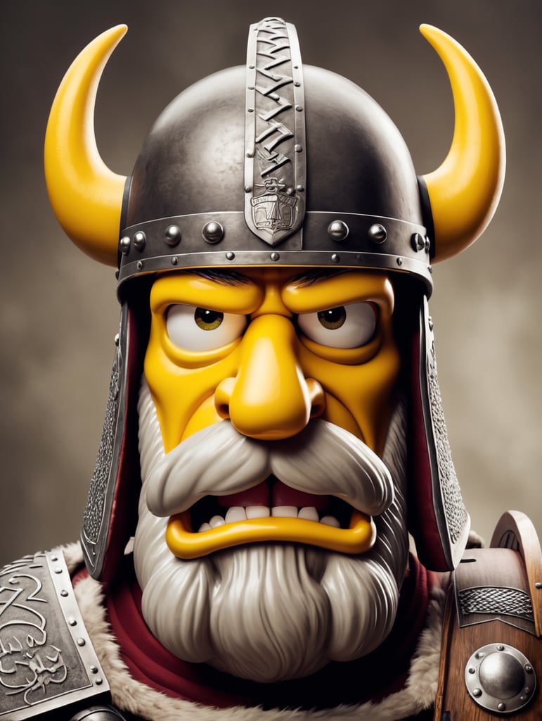 Homer Simpson with a Viking helmet with crazy face and with the Look I’m a Viking