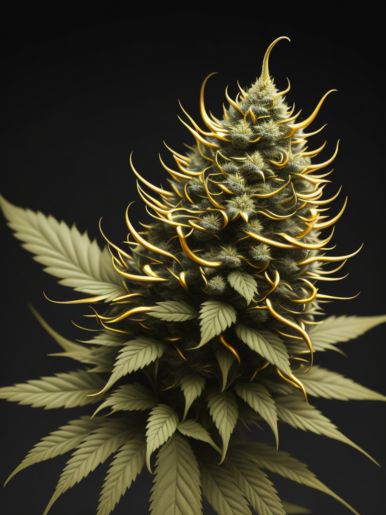 a cannabis bud in gold. isolated in black
