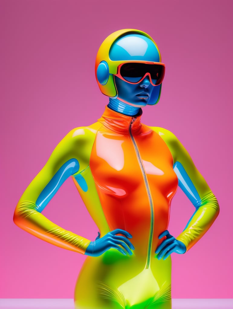 Scarabaeus sacer style in neon colors, by laurie simmons, minimal figures