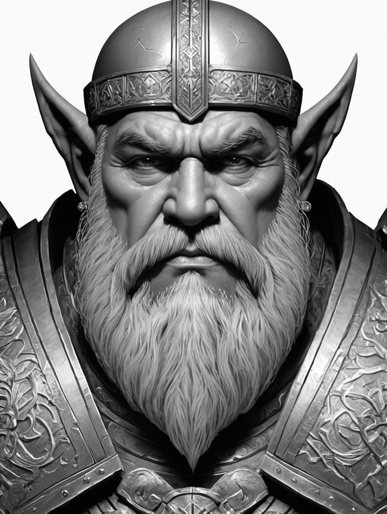 Image should be a sketch, in monochrome. Harrim is a dwarven cleric of the god Groetus, a deity associated with the end times and oblivion. Harrim is known for his grim demeanor, fatalistic outlook on life, and dedication to his deity. He often expresses nihilistic beliefs and a fascination with death and destruction.